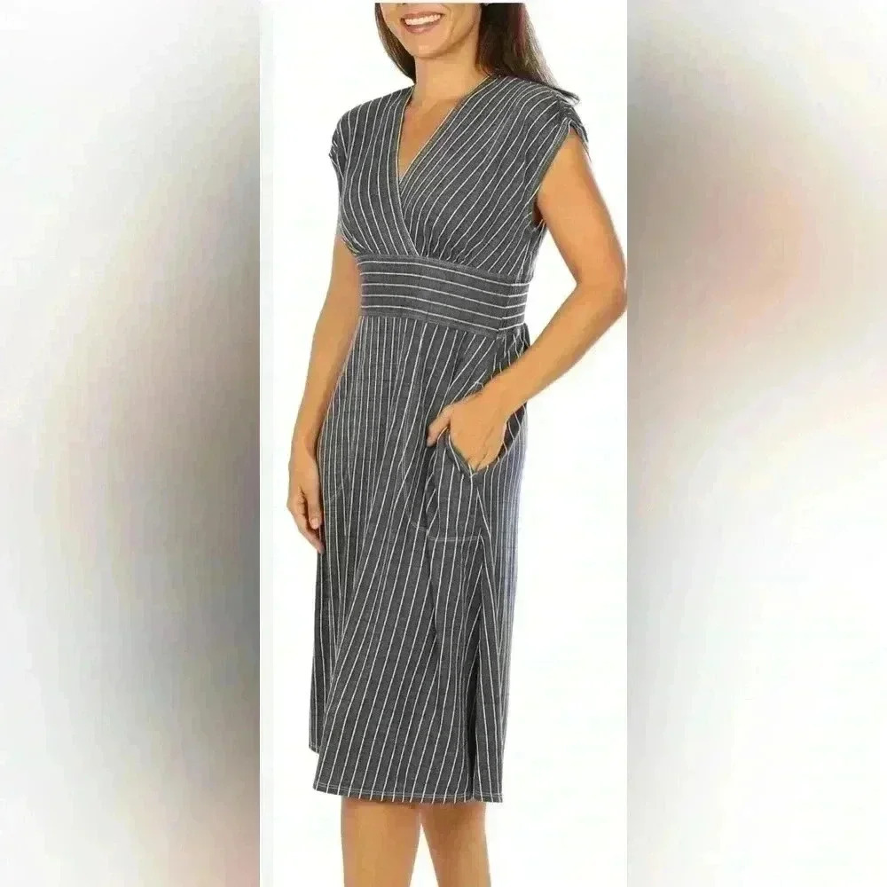 Max Studio Gray Pinstripe Midi Dress